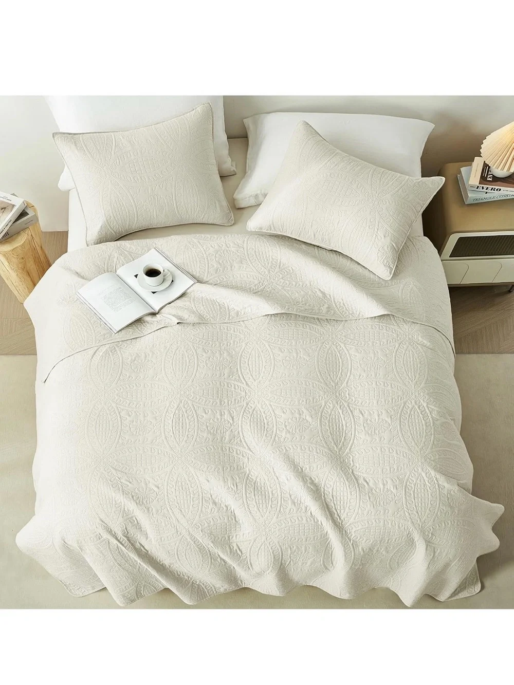 New Open Bag Full/Queen akkialla Quilt Set,Cream Lightweight Bedspread